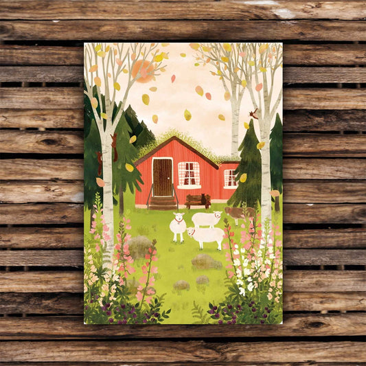 Postkarte "Schafe im Herbstwald"