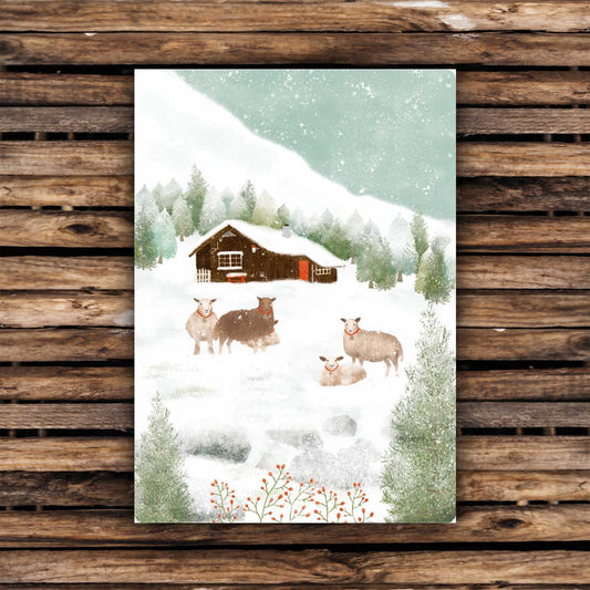 Postkarte "Schafe im Schnee"